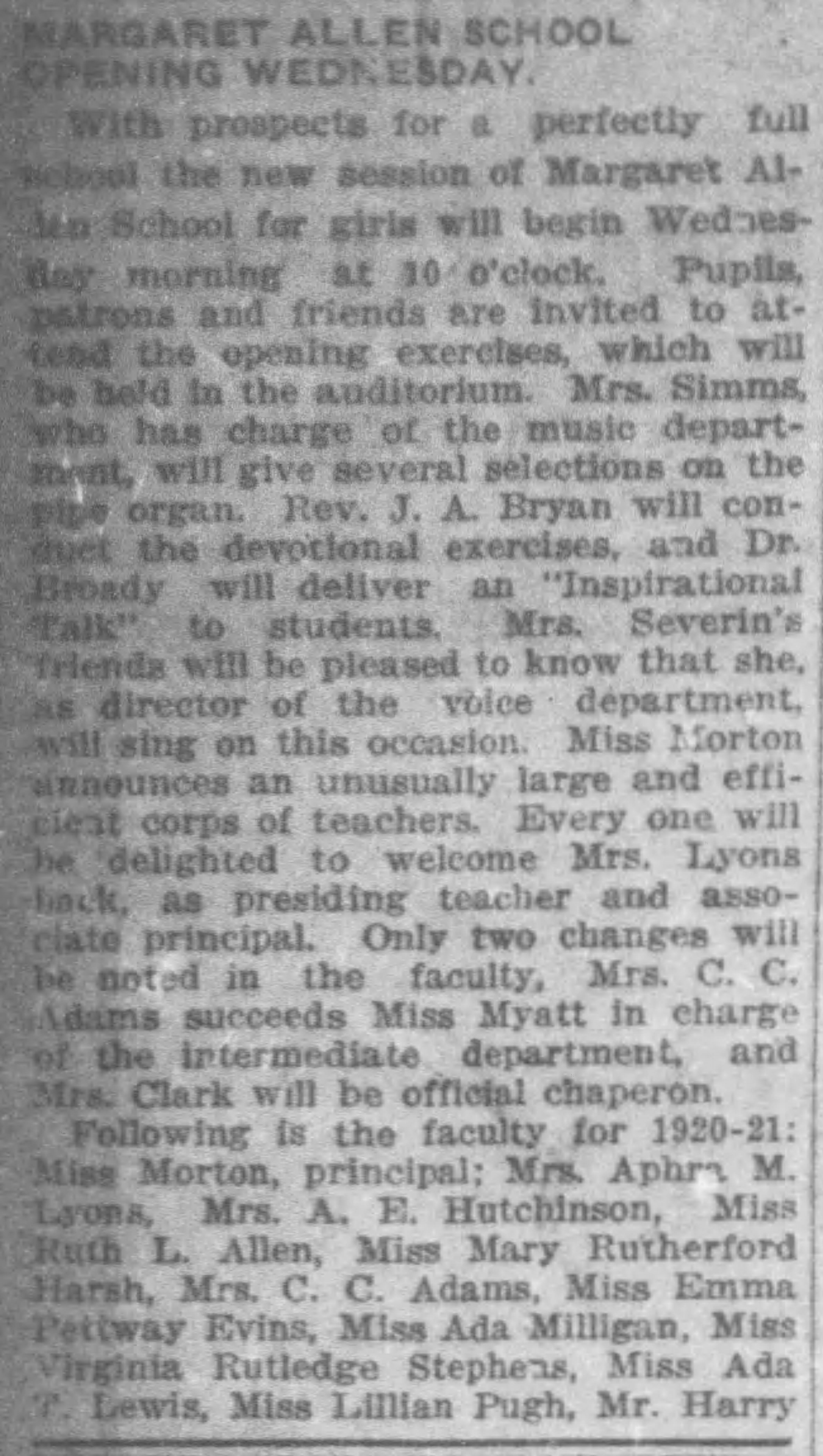 Margaret Allen School Opening Wednesday